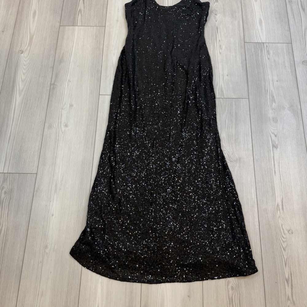 Anthropologie Small Black Sequined V-Neck Slip Dress Adjustable Straps - Picture 6 of 15